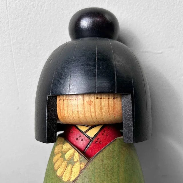 Rare Sosaku Kokeshi made by Kazuo Takamizawa, titled: "Green Kimono." Dimensions: height 23 cm, diameter 7 cm. In...
