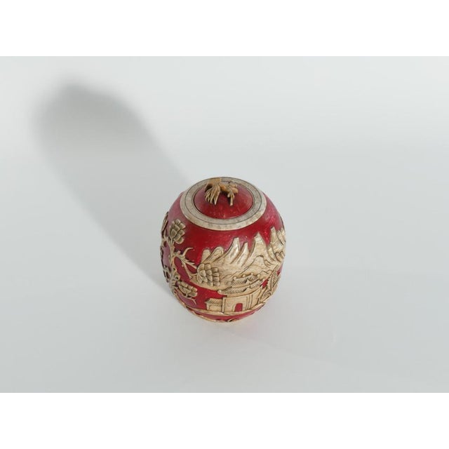 Vintage Vietnamese Red Hand Carved Soapstone Lidded Jar For Sale - Image 16 of 17