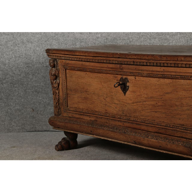 Antique Italian Cassone Renaissance Chest in Walnut, 1700 For Sale - Image 11 of 18