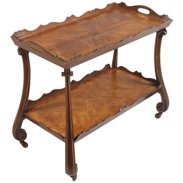 Vintage Hand Carved Walnut Bar Cart, 1920s For Sale - Image 10 of 10