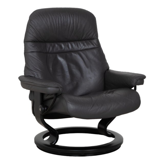 Dark Grey Leather Sunrise Recliner with Manual Function from Stressless For Sale