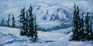 Mt. Rainier Paradise, Contemporary Winter Landscape Oil Painting