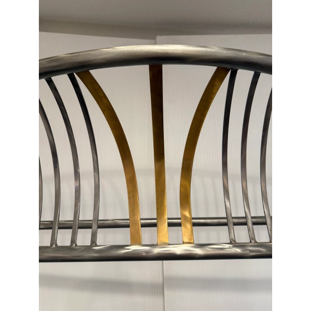 Baker's Rack Art Deco Brushed Steel + Brass For Sale - Image 4 of 12
