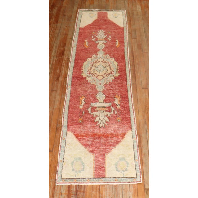Folk Art Zabihi Collection Turkish Narrow Red Runner For Sale - Image 3 of 9