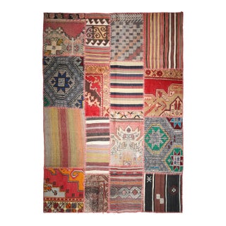 Vintage Turkish Anatolian Kilim Patchwork Rug – Modern Bohemian Design -5' 7'' X 8' 2'' For Sale
