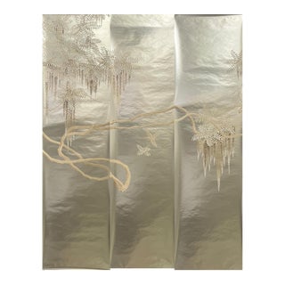 Silver Leaf Chinoiserie Hand-Painted Wisteria Wall Panels (Set of 3) For Sale