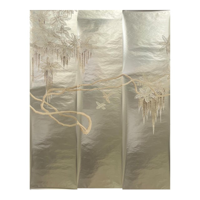 Silver Leaf Chinoiserie Hand-Painted Wisteria Wall Panels (Set of 3) For Sale