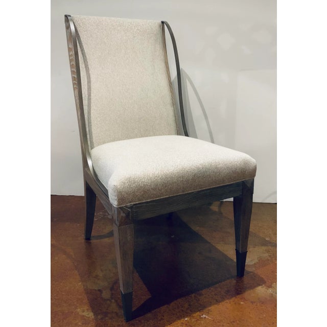 Wood Caracole Organic Modern Gray and White Open Arms Side Chairs Pair For Sale - Image 7 of 7