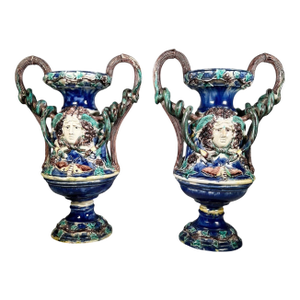 19th Century Majolica Palissy Vases - A Pair