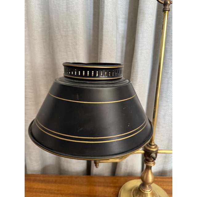 French Provincial Antique French Bouillotte Tole & Brass Lamp For Sale - Image 3 of 6