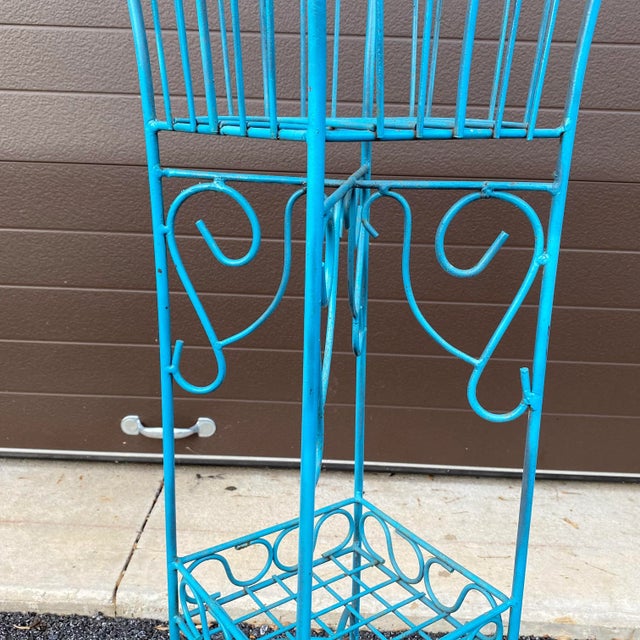 Baby Blue Wrought Iron Plant Stand For Sale - Image 8 of 13