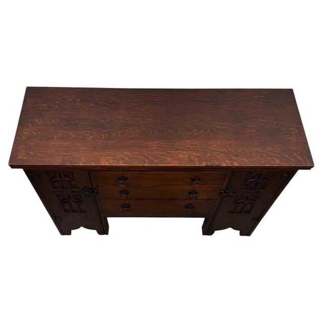 Gold 20th Century Gothic Carved Oak Sideboard For Sale - Image 8 of 15