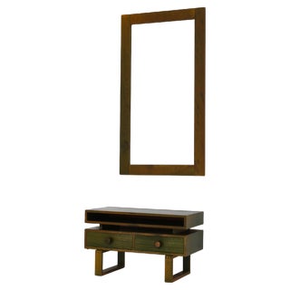 Scandinavian Modern Chest and Mirror in Green Stained Pinewood by Aksel Kjersgaard, Denmark, 1970s, Set of 2 For Sale