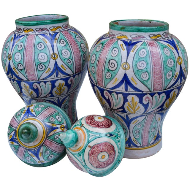 Teal Antique Andalusian Ceramic Vases- S/2 For Sale - Image 8 of 13
