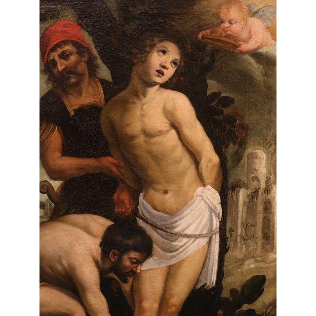 17th Century After Astolfo Petrazzi, Nude Saint Sebastian, 1630s, Oil Painting on Canvas, Framed For Sale - Image 5 of 15