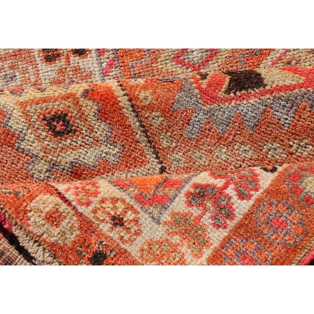 Turkish Vintage Oushak Runner With Tribal Medallion Design in Orange and Ivory 2'9 X 13'3 For Sale - Image 9 of 10