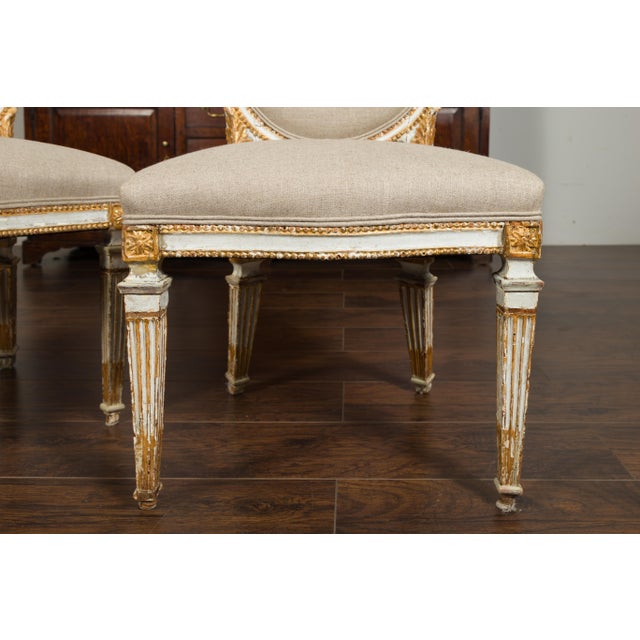 Pair of Italian Neoclassical Painted and Carved Side Chairs with Shield Backs For Sale - Image 11 of 12