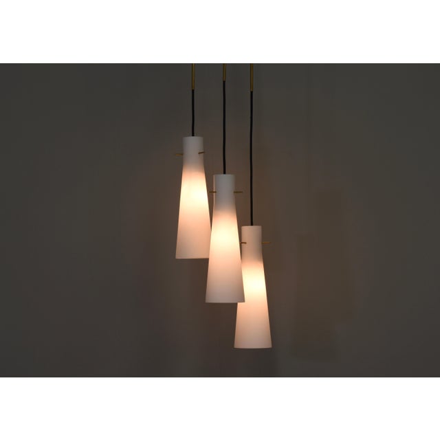 Stilnovo Pendant Light with Opaline Glass Shades & Brass, Italy, 1950s For Sale - Image 3 of 14