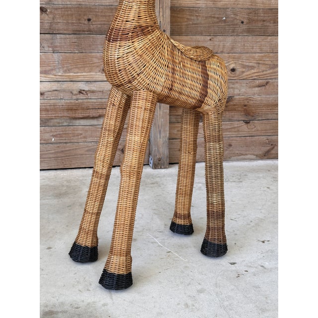 Late 20th Century Coastal Boho Life Sized Rattan Giraffe Planter Decorative Object For Sale - Image 10 of 11