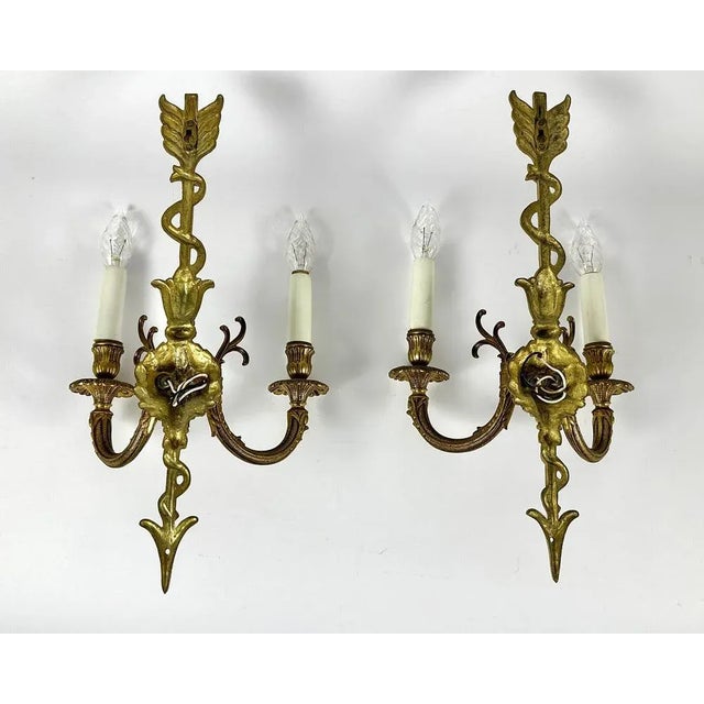 Vintage Bronze Wall Sconces, Set of 2 For Sale - Image 3 of 9