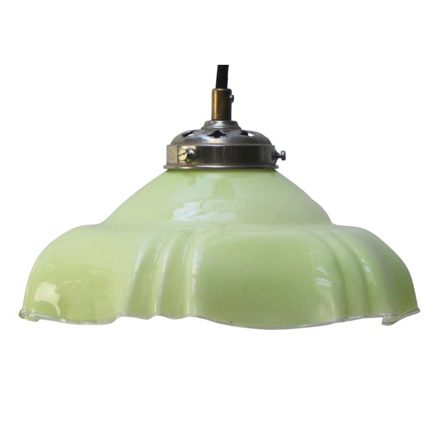 Metal French Green Opaline Glass Pendant Lamp For Sale - Image 7 of 7