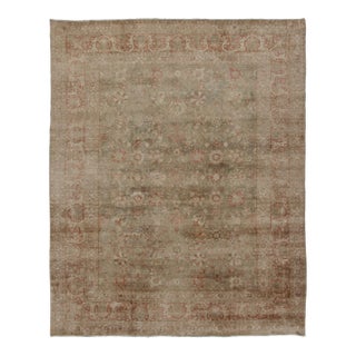 Vintage Persian Tabriz Rug, Sage Green & Rose Floral Pattern - Rug & Kilim For Sale