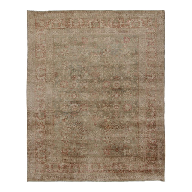Vintage Persian Tabriz Rug, Sage Green & Rose Floral Pattern - Rug & Kilim For Sale