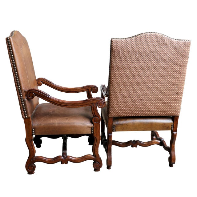 Animal Skin Leather Arm Chairs With Nail Head and Carving Details - A Pair For Sale - Image 7 of 9