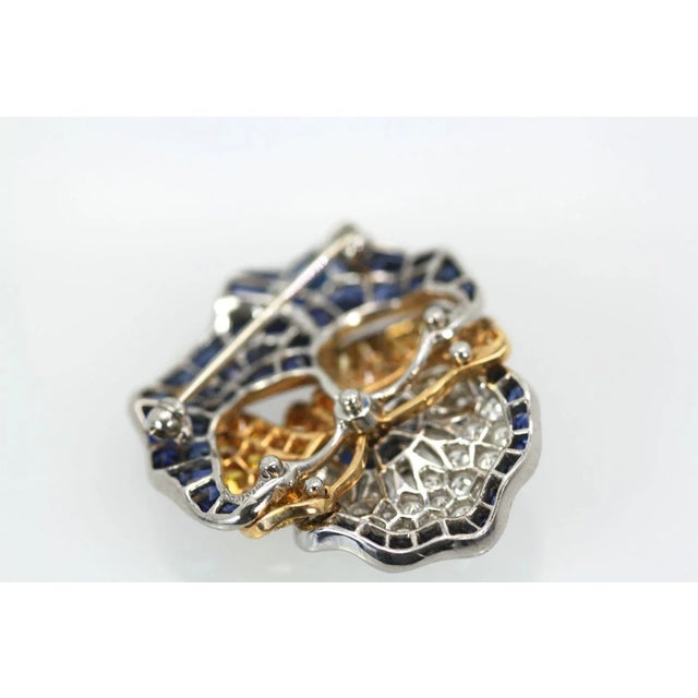 1980s Oscar Heyman Sapphire Diamond Pansy Brooch For Sale - Image 10 of 10
