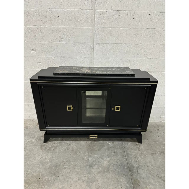 Classic French Art Deco Sideboard Credenzas Bar Marble Top 1940s For Sale - Image 12 of 12