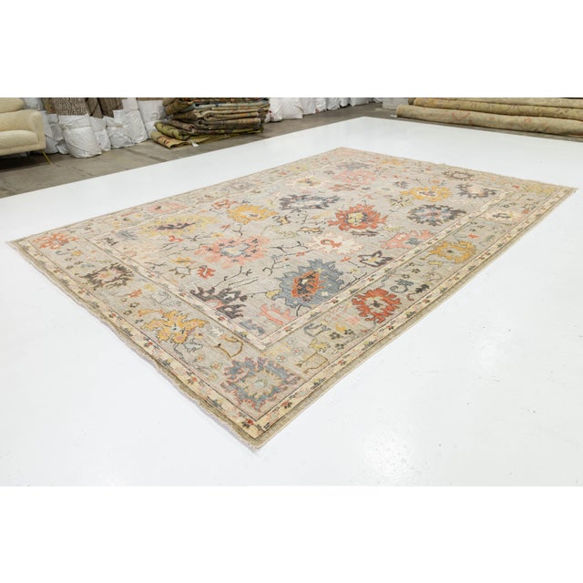 Beige Contemporary Oushak Transitional Rug Muted Earth Tones & Large Floral Medallions For Sale - Image 8 of 11