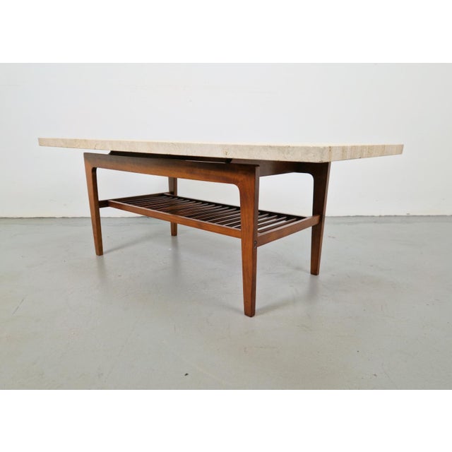 1960s Mid-Century Teak Coffee Table with Travertine Top, 1960s For Sale - Image 5 of 14