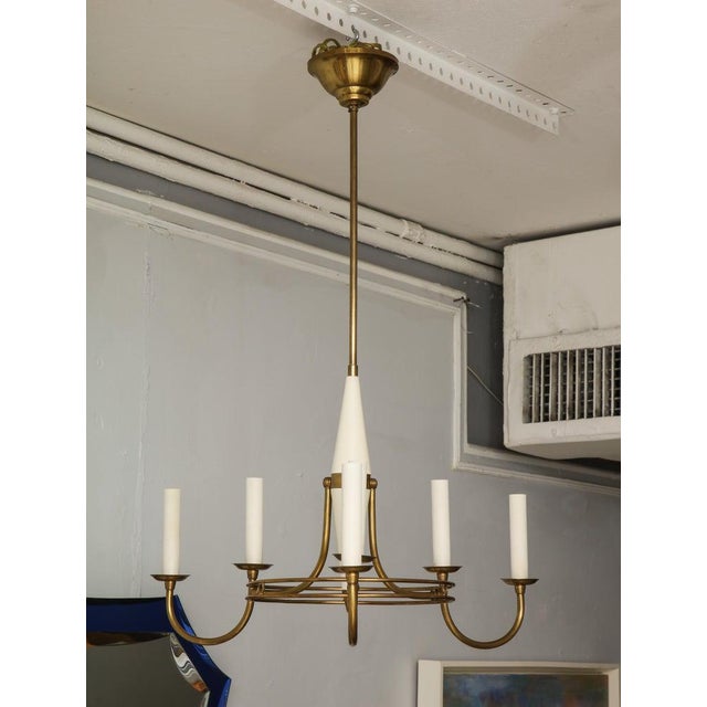 Mid-Century Italian Brass and Tole Six-Arm Fixture For Sale - Image 4 of 12