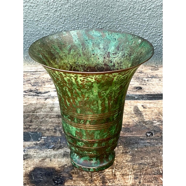 Late 20th Century Vintage Carl Sorenson Art Deco Trumpet Bronze Vase For Sale - Image 5 of 12