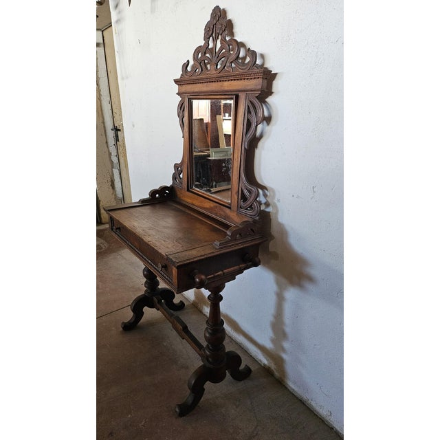 Wood Italian Makeup Dressing Table in Walnut For Sale - Image 7 of 8