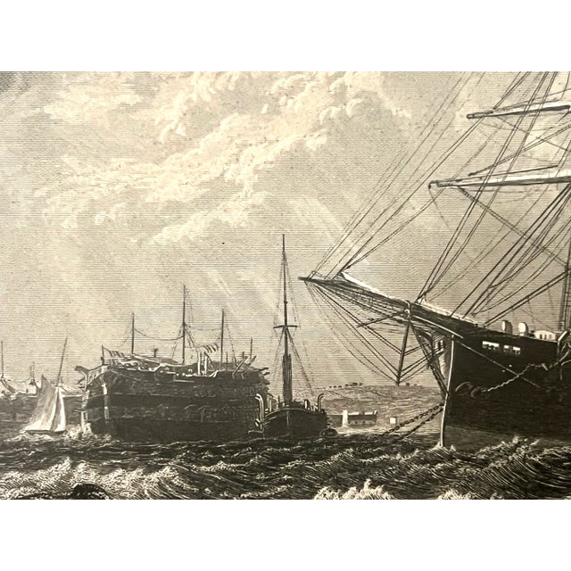 Vintage Engraving Ships at Anchor h.t. Dawson Framed. For Sale - Image 4 of 10