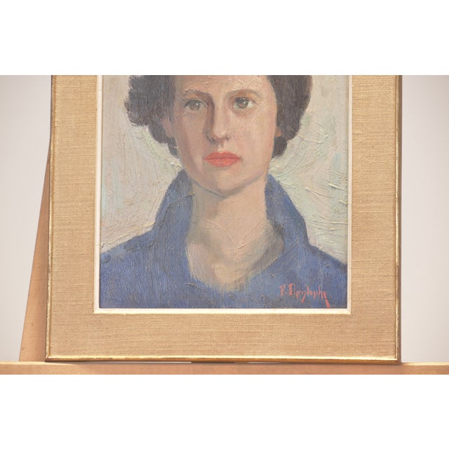 Oil Painting, Portrait of a Young Woman, Signed F. Christophe, Circa 1955 For Sale - Image 6 of 9
