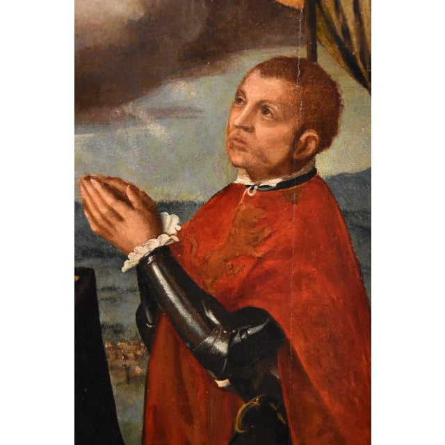 Workshop of Ippolito Scarsella / Lo Scarsellino, Madonna and Child with Saint James, 1590, Oil on Board For Sale - Image 11 of 18