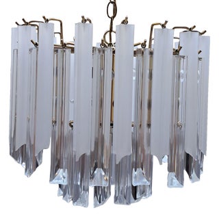 Vintage 1980s Lucite Crystal Chandelier 2 Tiers Frosted and Clear Hollywood Regency Lamp For Sale