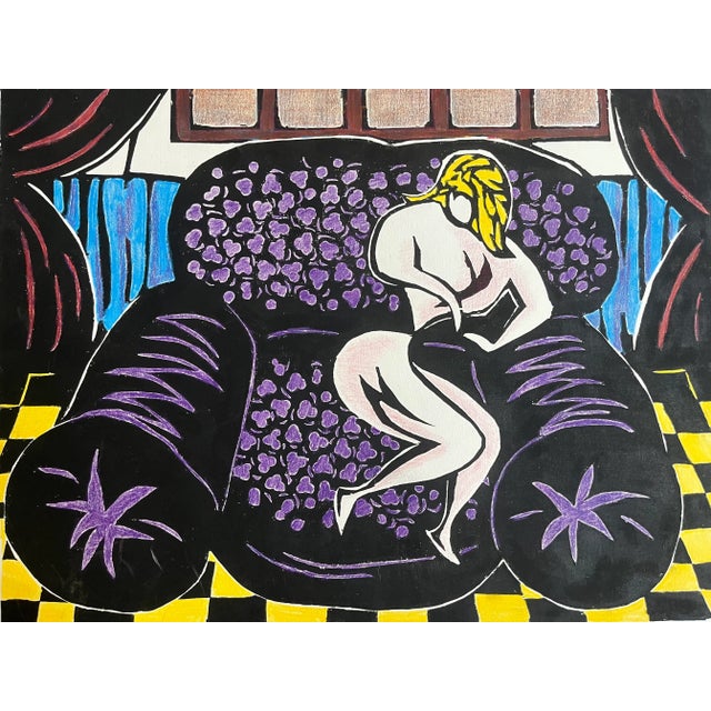 Wood Vintage Woodblock Print "Love Seat" Artist Proof For Sale - Image 7 of 9