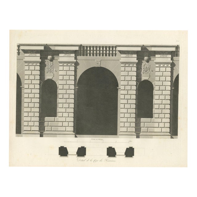 Louis-Pierre Baltard, Cour Des Fontaines, 1803, Copperplate Engraving For Sale