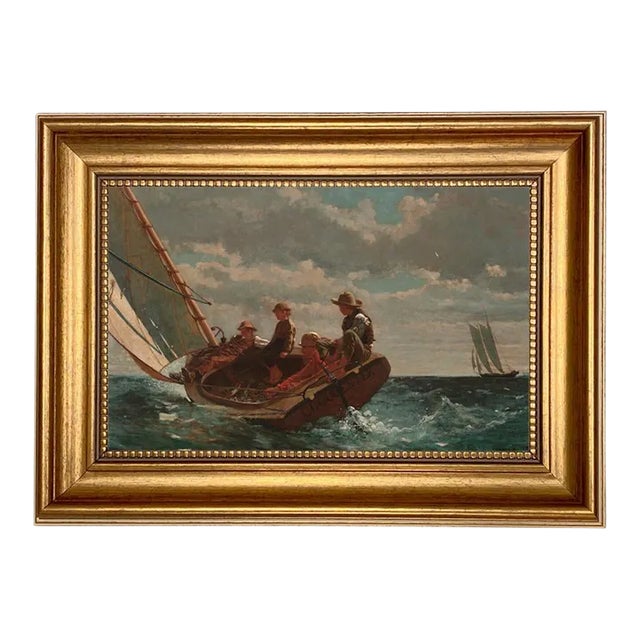 "Breezing Up" After Winslow Home Print on Canvas in Antiqued Gold Frame- Framed to 10-1/2" X 14-1/2" For Sale