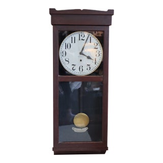 Antique New Haven Oak Store Regulator Wall Clock—Chas. Ettinger Cleveland For Sale