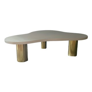 White Wood Cloud Style Coffee Table with Three Brass Feet from Justfurnituress SRL For Sale