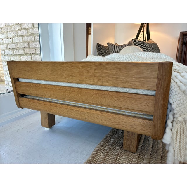 Wood 1960s Attributed to Guillerme & Chambron Daybed, Oak and Upholstery For Sale - Image 7 of 17