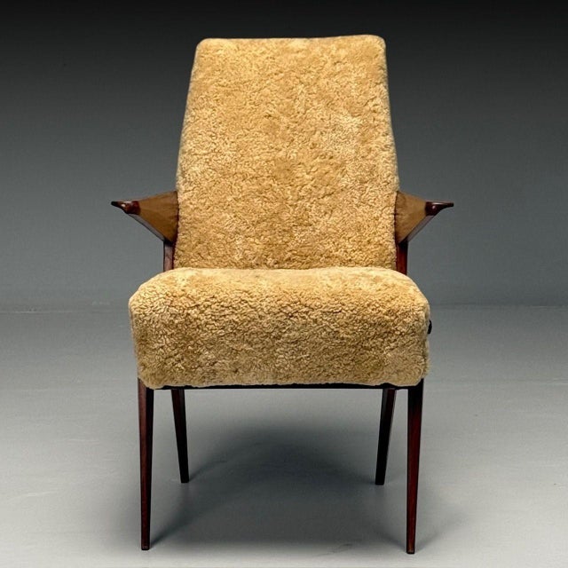 Vittorio Dassi Attr, Italian Mid-Century Modern Armchair, Honey Shearling, 1950s For Sale In New York - Image 6 of 10