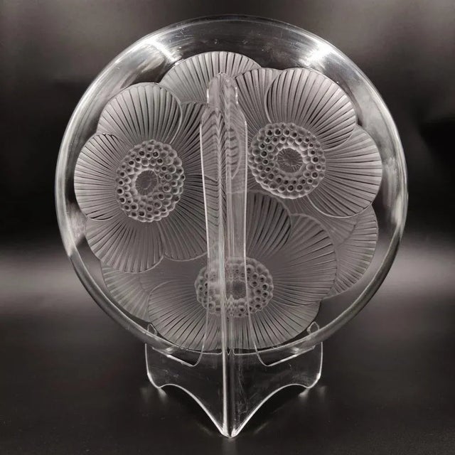 Large Art Deco Glass Bowl with Poppy Flowers by Verlys, France, 1930s For Sale - Image 3 of 4