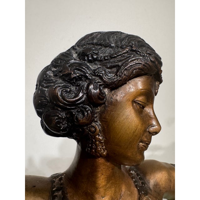 Late 20th Century Large Art Deco Style Patinated Metal Dancer Sculpture With Neoclassical Wood Pedestal For Sale - Image 13 of 15