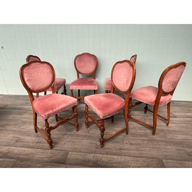 Italian Chairs in Beech and Velvet, 1960s, Set of 6 For Sale - Image 14 of 16