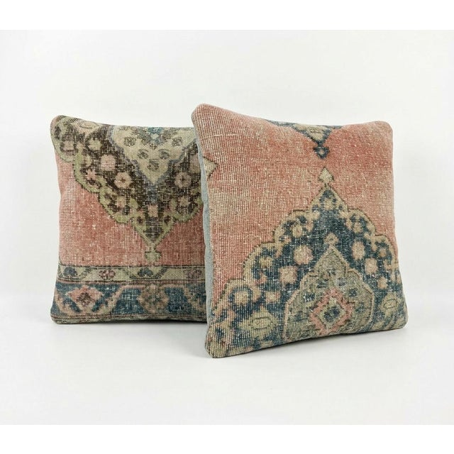 Mid-Century Modern Turkish Rug Pillow Cover 20'' X 20'' - Set of Two For Sale - Image 3 of 4